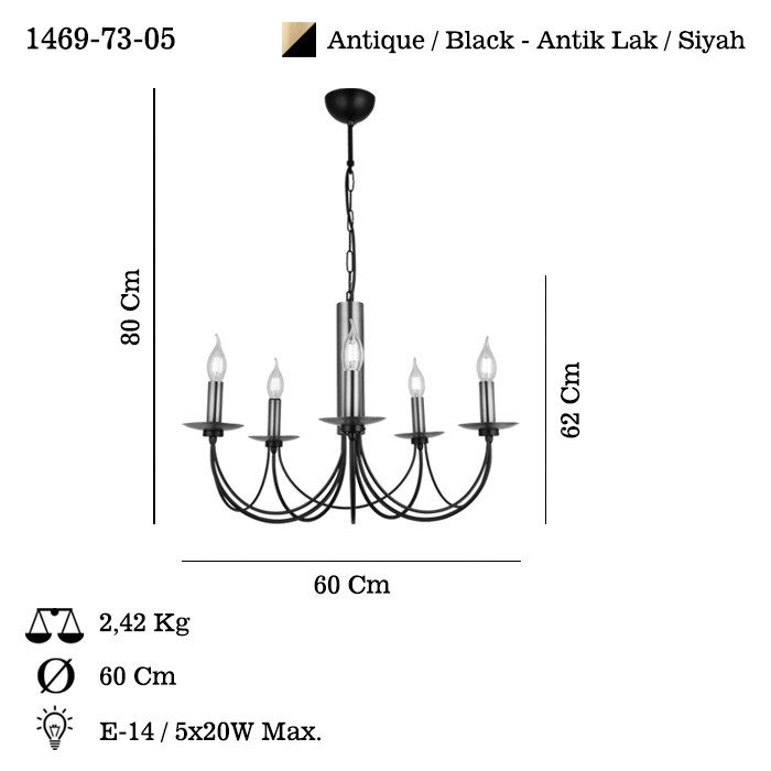 Opviq Candelabro de Cuerpo de Metal Antigüedad y Negro